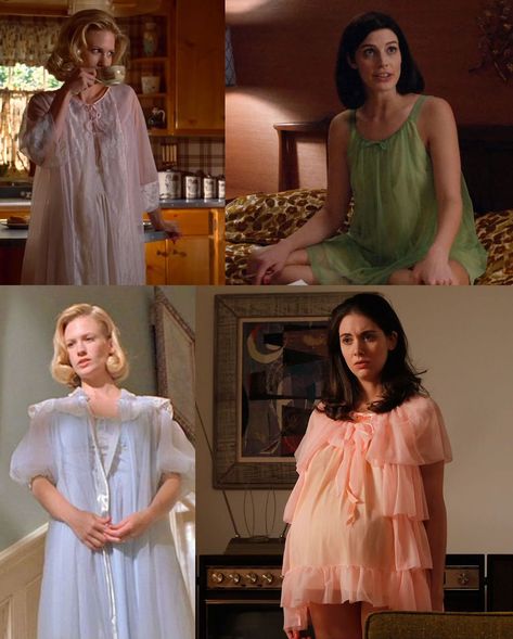 Is there anything dreamier than 1960s sleepwear? The pastel colours and babydoll designs are enough to keep you dreaming all night long! With the invention of polyamide in 1958, it made it possible to produce cheaper nightgowns, giving way to more “fluffy” designs. Since polyamide was cheaper women could buy a variety of different types of sleepwear with matching robes to keep on rotation. It was also a lot less high maintenance (you didn’t have to iron it!). Though we saw a lot of changes in... 60s Pyjamas, 1960s Sleepwear, Mad Men Costume, Men Costume, Short Mini Skirt, Matching Robes, High Maintenance, Costume Designer, Pastel Colours