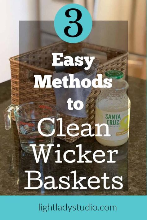 wicker-basket-with-cleaning-supplies How To Clean A Wicker Basket, How To Clean Baskets, Redo Wicker Furniture Diy, How To Clean Longaberger Baskets, How To Clean Wicker Baskets, How To Clean Wicker Furniture, Cane Baskets Decoration Ideas, Upcycled Baskets, Diy Painted Baskets