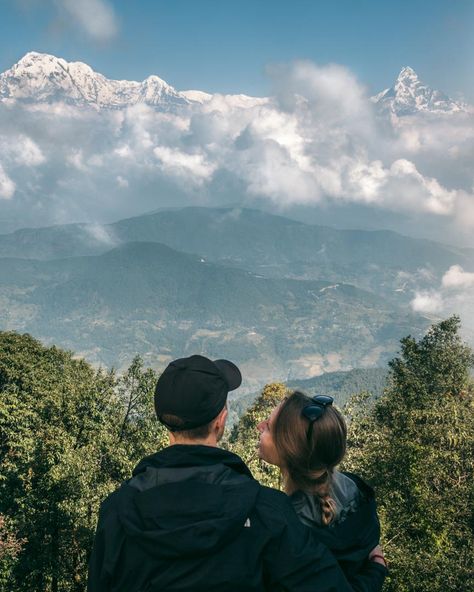 Panchase Peak view #nepal #trek #asia #people Couple Trekking Photos, Couple Photo Travel, Couple Tourist Pictures, Couple Nature Pictures, Nature Couple Photos, Trekking Couple, Mountain Date, Couple Mountain Pictures, Trekking Photos