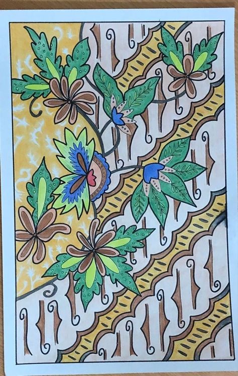 Batik Drawing Easy, Batik Design Pattern Easy, Batik Design Drawing, Batik Aesthetic, Nirmana Batik, Batik Simple, Batik Tradisional, Art Class Posters, Batik Nusantara