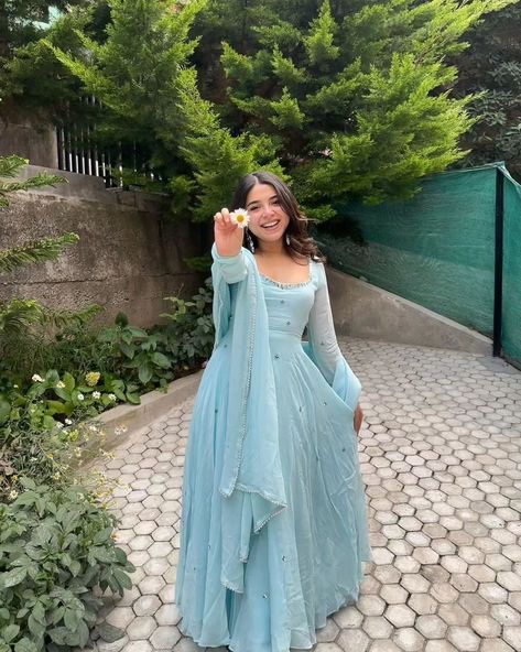 ✨️Tu Mil Gaya✨️ Introducing the Niya Sky Blue Georgette Embroidery Anarkali Suit Set. This stunning ensemble blends timeless elegance with contemporary charm. Shop now at www.trinaari.in and use code FIRST05 for 5% off on your first order. Don't miss out! Product Name: Niya Sky Blue Georgette Embroidery Anarkali Suit Set To shop now visit our website www.trinaari.in #SundarNaariWithTrinaari #reelsinstagram #reels #instagram #anarkali #anarkalisuits #wedding #weddingdress #indian #indianwe... Trendy Punjabi Suits, Informal Clothes, Georgette Dresses, Embroidery Anarkali, Simple Indian Suits, Flared Anarkali, Indian Dress Up, Anarkali Designs, Indian Dresses For Women