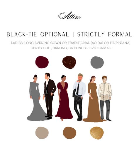 Attire Guide Wedding Invitation, Wedding Attire Guide, Wedding Dress Code Guide, Black Tie Optional Dress, Black Tie Wedding Attire, Semi Formal Wedding Attire, Attire Guide, Dress Code Guide, Wedding Dress Code