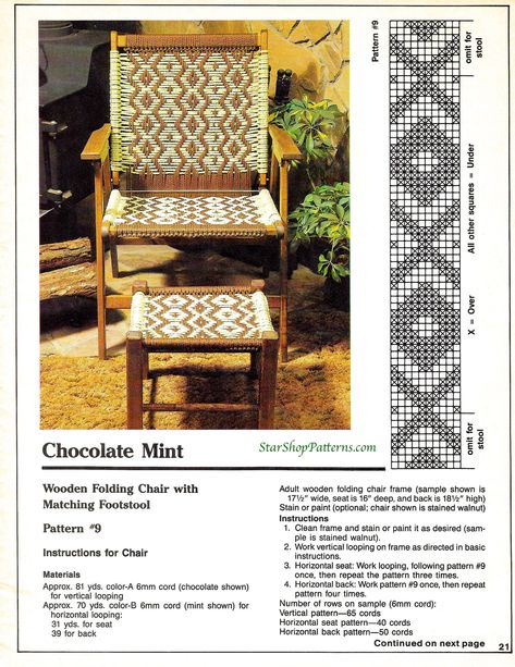 Ottoman Pattern, Macrame Chair, Vintage Macrame Patterns, Macrame Chairs, Vintage Macrame, Hanging Chairs, Lawn Chair, Patterned Chair, Santa Patterns