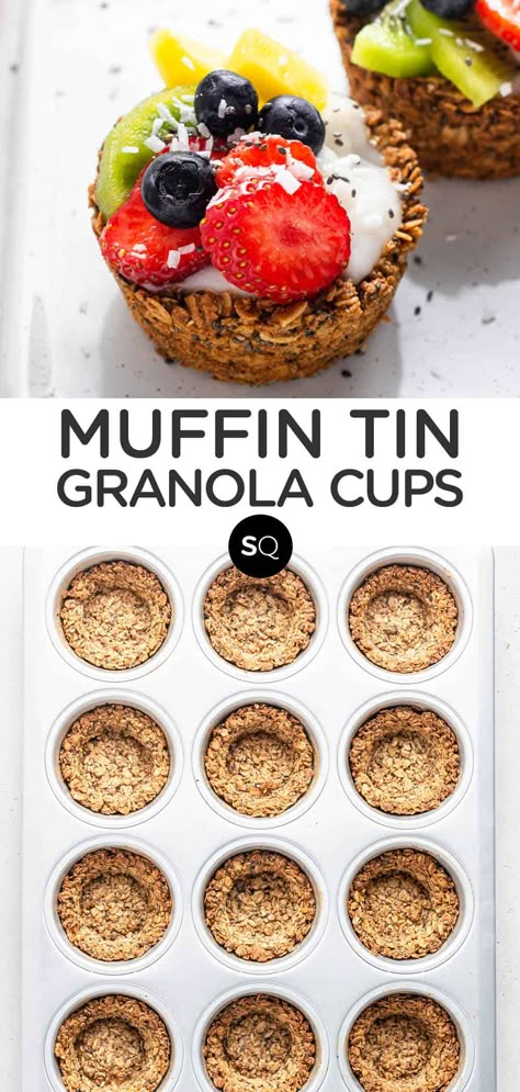 Muffin Tin Granola Cups, Baked Granola Cups, Oat Yogurt Cups, Granola Cups Recipes, Healthy Granola Cups, Granola Fruit Cups, Oatmeal Yogurt Cups, Vegan Granola Cups, Oatmeal Cups With Yogurt And Fruit