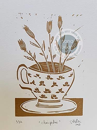 Teacup Lino Print, Flowers In A Teacup, Lino Prints, West Coast Scotland, Eco Print, Lino Cut, Paint Types, Print Ideas, Amazon Handmade