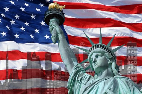 Statue Of Liberty On Island In New York With Flag Stock Photo - Image of government, america: 57839086 United States Aesthetic, New York Flag, Statue Liberty, Liberty Tattoo, Americana Aesthetic, Leave It To Beaver, Liberty Island, American Flag Eagle, Background Powerpoint