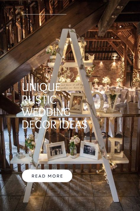 Discover 18 charming vintage wedding decorations incorporating quirky ladders. Get inspired by creative rustic touches, perfect for a cozy and intimate celebration. Your special day deserves a touch of nostalgia and creativity with these one-of-a-kind decor ideas. Rustic Wedding Decor Ideas, Ladder Wedding, Blush And Grey Wedding, Wooden Ladders, Rustic Country Wedding Decorations, Unique Rustic Wedding, Mrs To Be, Shabby Chic Wedding Decor, Wedding Photo Display