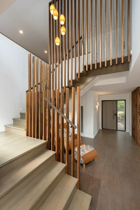 Sustainable House Design, House Styling, Double Storey House, Home Stairs Design, Modern Stairs, Luxury Vinyl Plank Flooring, Interior Stairs, Modern Staircase, Railing Design