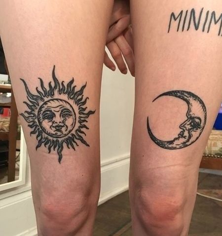 Moon Sun Tattoo, Sun And Moon Tattoo, Matching Best Friend Tattoos, Moon Tattoos, Sun Tattoos, Arm Band Tattoo, Stomach Tattoos, Knee Tattoo, Sun Tattoo