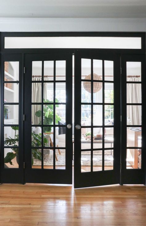 Black French Front Doors, Black French Doors Interior, French Doors Black, Painted French Doors, Office French Doors, Black French Doors, White French Doors, Barn Remodel, Antique French Doors