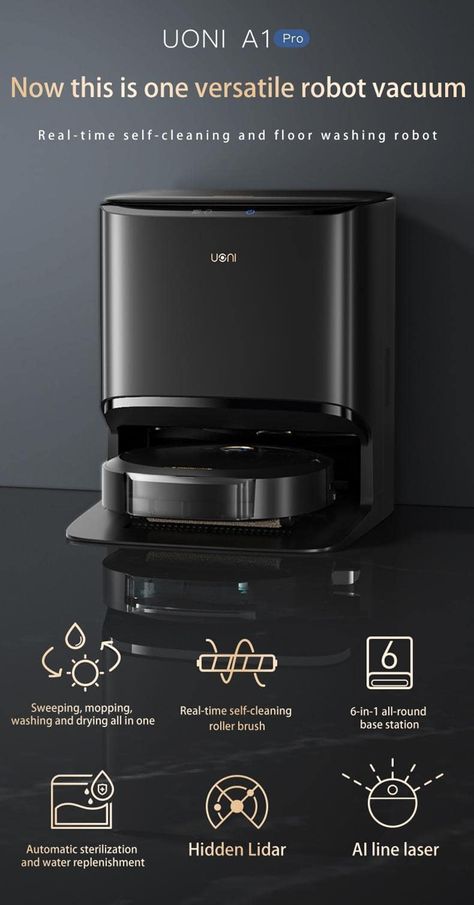 On October 15, 2021, UONI, a global brand focused on smart home cleaning robot vacuum, officially launched a new home cleaning robot vacuum – the A1 Pro. The A1 Pro is a complete breed of its own as it combines functions of sweeping, vacuuming, mopping, and cleaning. It is truly an all-in-one machine. UONI has […] Robot Vacuum Cleaner Design, Ambient Ads, New Home Cleaning, Diamond Cleaner, Robot Cleaner, Cleaning Robot, Brand Advertising, Brand Presentation, Car Vacuum Cleaner