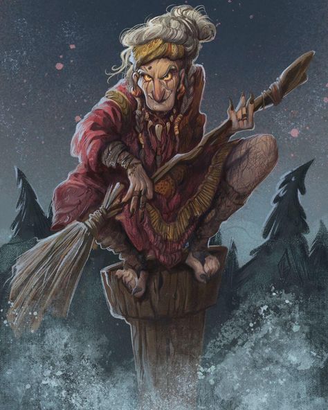 Baba Yaga Aesthetic, Old Hag Character Design, Baba Yaga Art, Baba Yaga Illustration, Slavic Witch Art, Bog Witch Fantasy Art, Baba Yaga House, Slavic Folklore, Baba Jaga