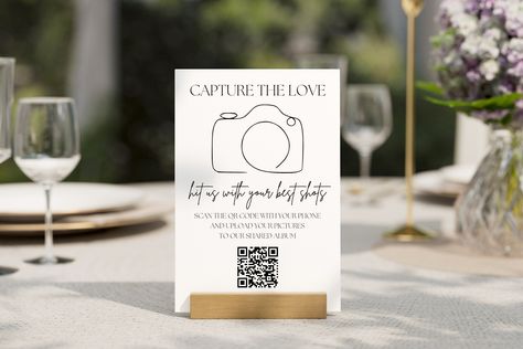 Capture the Love QR Code Wedding Sign Template, Editable Custom QR Code Photo Album Sign, Printable Picture Sharing Sign, Instant Download by MacriniDesigns on Etsy Qr Code Photo, Wedding Qr Code, Qr Code Sign, Reception Sign, Printable Pictures, Reception Signs, Wedding 2024, Table Sign, Printable Diy