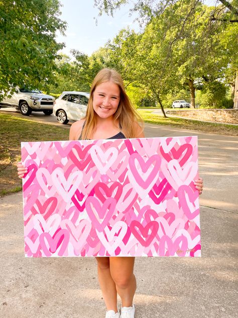 Preppy Dorm Room Paintings, Preppy Art Diy, Xoxo Preppy Painting, Preppy Room Painting Ideas, Fun Dorm Paintings, Painting For Dorm Room Canvas Art, Preppy Acrylic Painting Ideas, Pink Dorm Paintings, Preppy Painting For Room