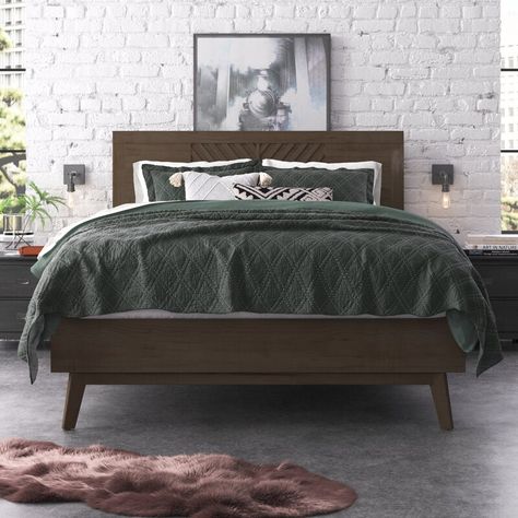 Steelside™ Akini Solid Wood Low Profile Platform Bed | Wayfair Dark Wooden Bed, Platform Bed Wood, Low Profile Platform Bed, Bed Wood, Solid Wood Platform Bed, Wood Bed Frame, Wooden Bed Frames, Wood Platform Bed, Wooden Bed