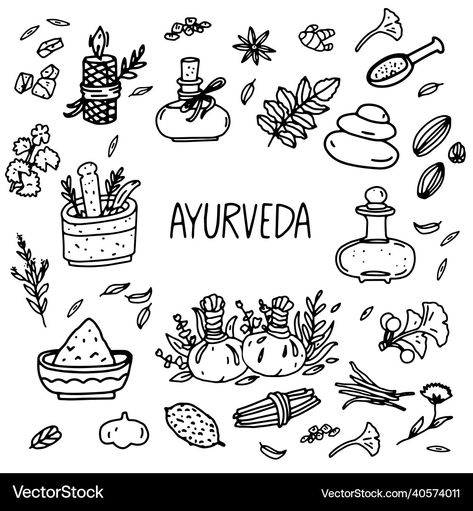 Ayurveda Elements, Ayurvedic Spa, Herbs Illustration, Pestle And Mortar, Massage Stones, Shop Branding, Outline Illustration, Herbal Tinctures, Spa Set