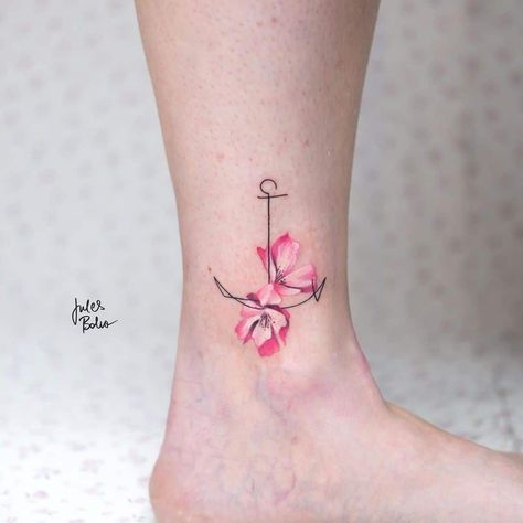 Floral Anchor Anchor Sleeve Tattoo, Simple Anchor Tattoo, Anchor Flower Tattoo, Feminine Anchor Tattoo, Small Anchor Tattoos, Small Anchor, Anchor Tattoo Design, Anker Tattoo, Saved Tattoo