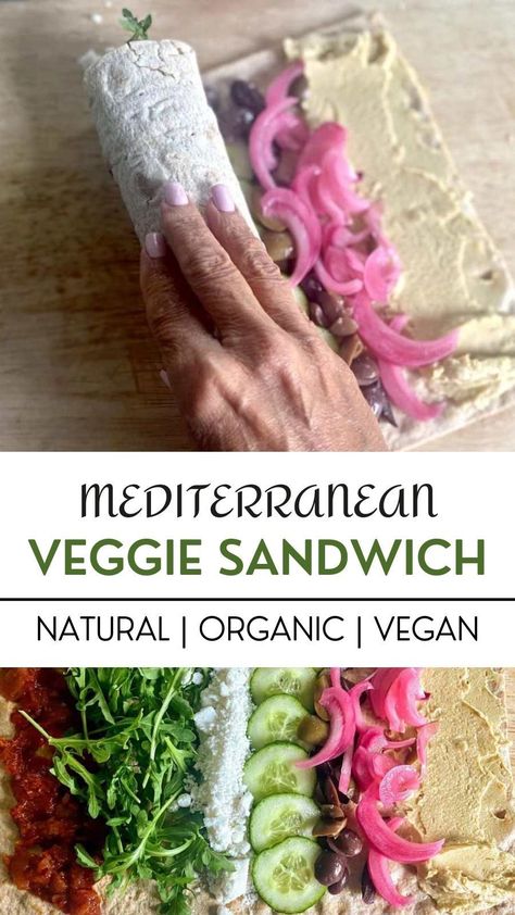 Mediterranean Veggie Sandwich, Easy Mediterranean Diet Recipes, Lost 100 Pounds, Veggie Sandwich, Traditional Dishes, Vegan Kitchen, Mediterranean Diet Recipes, Wrap Sandwiches, 2 Ingredients