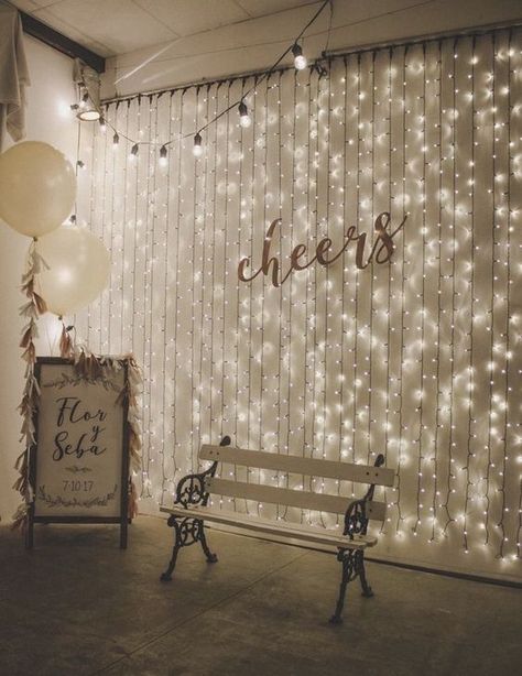 If you want to add a bit of magic to your photos, you can use such party booth ideas for your cocktail parties. Hang fairy lights as you wish or even place some lights on the floor to create a dreamy atmosphere. This looks especially awesome if the event takes place late at night.#bar #party #wine #wiskey #cocktails #cocktailparty #disco #weddingparty #beer #vodka #photobooth #photos #weddingphoto #book #Neon Photobooth#cheers Simple Weddings, Romantic Weddings, Wedding Ambiance, Star Light Star Bright, Bright Photos, Decoration Photo, Wedding Photo Booth, Photo Booth Backdrop, Wedding Backdrop