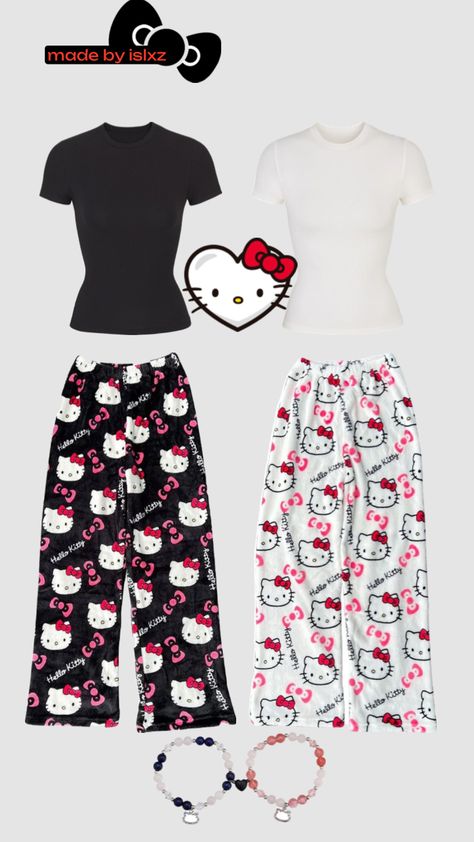 #hellokitty #black #white #pjs #skims #sanrio #matching #cute #islxz White Pjs, Sanrio Matching, Skiing, Hello Kitty, Black White, White, Black