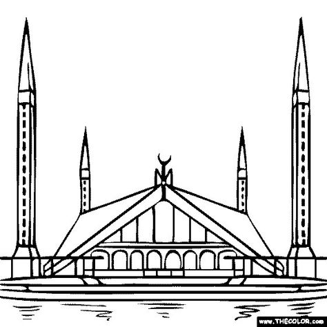 Faisal Masjid Drawing, Faisal Mosque Drawing, Mosque Drawing, Drawing In Circle, Beautiful Masjid, Truck Art Pakistan, Faisal Mosque, Pakistan Map, Umbrella Drawing