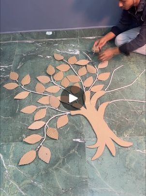 3d Cardboard Tree, Wall Hanging Cardboard Ideas, Wall Hanging Crafts With Cardboard, Cardboard Tree Diy, Cardboard Trees, How To Make Trees, Cardboard Tree, Tree Wall Hanging, Hanging Craft