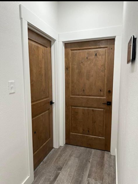 Cherry Doors With White Trim, Wood Doors And White Trim, Wooden Doors White Trim, White Trim Brown Doors, Oak Doors With White Trim, Stained Doors With White Trim, Black Interior Doors With White Trim, Wood Doors White Trim, Mahogany Doors Interior