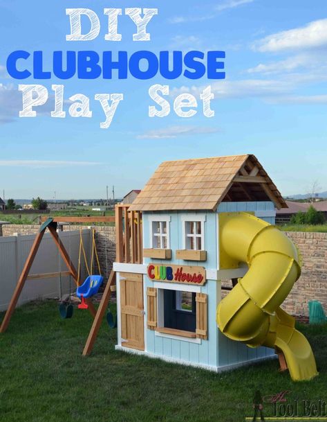 Play Set Plans, Diy Clubhouse, Playground Makeover, Kids Playing Outside, Playset Plans, Backyard Playset, Rustic Outdoor Decor, Build A Playhouse, Rustic Porch