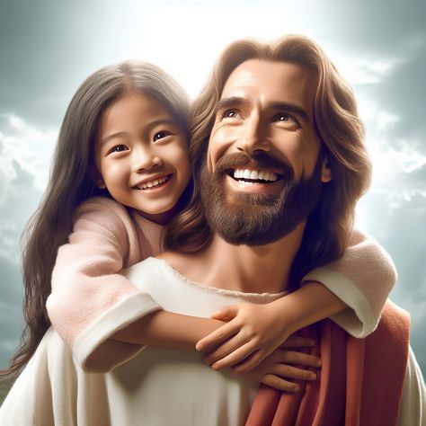 Digital print of Jesus Christ carrying a child. JPG download (4096x4096 pixels). Also available in Canvas print! See store for more options. Jesus With Me, Jesus With Child, Jesus And Child, Jesus With Children, Jesus Laughing, Jesus Smiling, Jesus Love Images, Jesus Christ Illustration, Christian Illustration