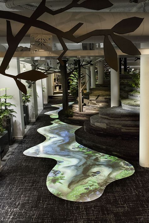 Eco Office, Tiered Seating, Water Architecture, Innovative Office, Paintings Wall, Office Snapshots, Workplace Design, Wall Paintings, Nature Center