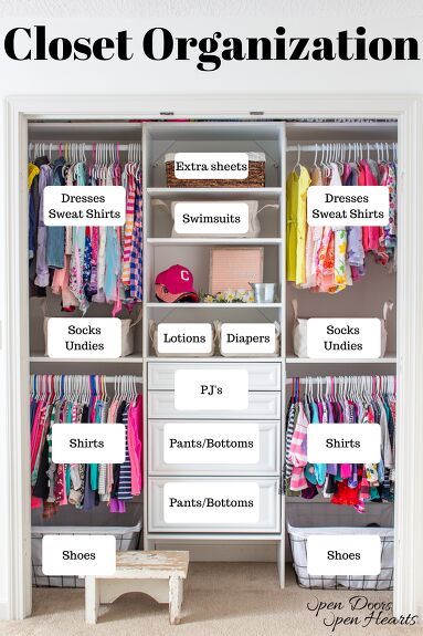 It’s been 1 year since we finished this closet, so I decided to check on the kids shared closet organization and see if it was still working. How do you organize shared children’s closet? It’s been a year since  we organized this closet and turned it into a closet for two.When we first designed this closet our girls were 3 and 5 years old. Since then a few things have changed, and they are now responsible for putting their laundry away independently.With this big change… Kids Closet Storage, Girls Closet Organization, Toddler Closet, Nursery Closet Organization, Kids Shared Bedroom, Shared Closet, Boys Closet, Kids Closet