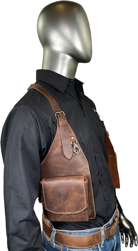 Steampunk Bag, Shoulder Holster, Mens Vest Fashion, Brown Clothing, Men Mode, Steampunk Leather, Holster Bag, Cowboy Costume, Classy Outfits Men