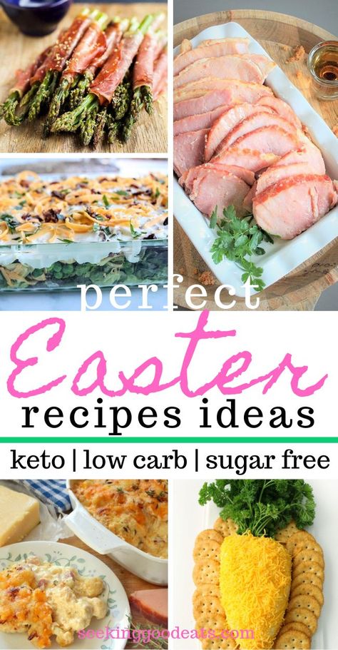 Here are the most amazing recipes that are perfect for your Easter dinner! You're gonna LOVE these low carb recipes!  From classic ham, leg of lamb, and deviled eggs, to carrot cake and lemon tart topped with blackberries - you are sure to find your perfect combination of keto recipes to make the best holiday dinner ever. Enjoy these low carb Easter dinner recipes! #lowcarb #sugarfree #keto #easterdinner #easter #holiday #healthyrecipes #seekinggoodeats #lchf Low Carb Easter Dinner, Recipes For Brunch, Easter Main Dishes, Easter Brunch Recipes, Healthy Easter Recipes, Low Carb Holiday, Easter Side Dishes, Easter Recipe, Easter Dishes