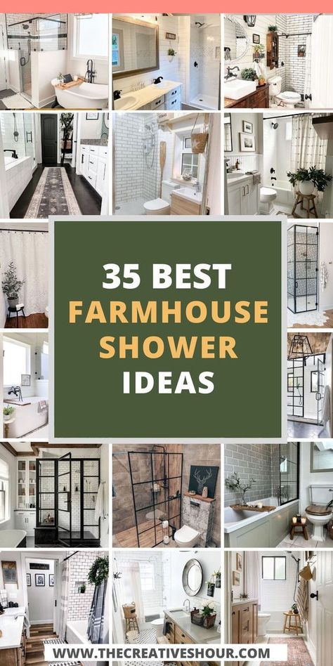 Dive into rustic elegance with our farmhouse tile shower ideas for master bathrooms. Each design showcases the timeless beauty of tile floors and the cozy appeal of curtain-equipped showers. Whether you're renovating a large space or adding rustic touches to your existing setup, these ideas will inspire you to blend functionality with the rural charm of farmhouse aesthetics. Perfect for those looking to integrate a tub into their serene retreat. Bathroom Ideas Master Farmhouse Style, Farmhouse Bathroom With Shower Only, Large Farmhouse Bathroom Master Bath, Tile Bathroom Ideas Farmhouse, Farmhouse Bathroom Shower Curtain Ideas, Farm Bathroom Ideas Country Farmhouse Master Bath, Bathroom Tile Modern Farmhouse, Modern Rustic Bathroom Tile, Farmhouse Master Shower Tile