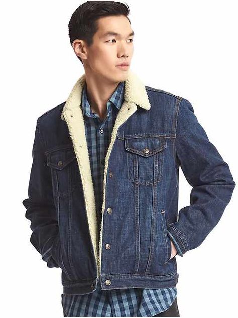 Mens Sherpa Jacket, Sherpa Denim Jacket, Sherpa Lined Denim Jacket, Mens Sherpa, Jean Jacket Men, Lined Denim Jacket, Gap Men, Fashion Suits For Men, Men's Jackets