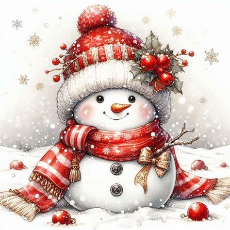 Cute Snowmen Paintings, Vintage Snowman Images Free Printable, Snowman Drawing Ideas, Snowman Images Printable, Christmas Snowman Painting, Cute Snowmen Drawings, Snowman Pictures, Girl Snowman, Frozen Snowman