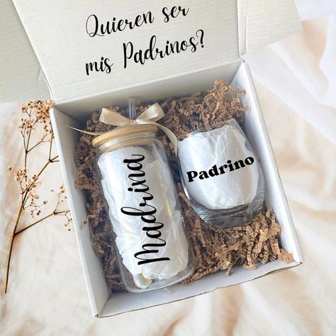 BelierHandmade - Etsy Padrinos Proposal, Godparent Request Ideas, Godparent Request, Godparent Proposal, Godparent Gifts, Personalized Wine Glass, Proposal Box, God Parents, Glass Straws