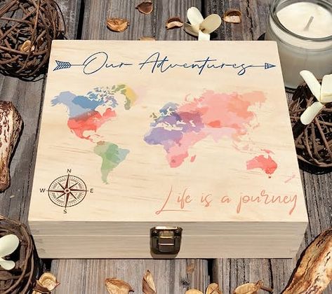 Memory Box Gift, Wooden Anniversary Gift, Wooden Memory Box, Travel Keepsakes, 5th Anniversary, Travel Diy, Unique Gift Ideas, Travel Memories, Keepsake Box