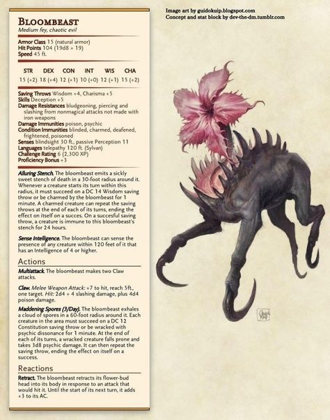 Fey Stat Block, Dnd Flower Monster, Marilith Dnd, Cool Dnd Monsters, Forest Monsters Dnd, Dnd Monster Design, Dnd Fey Monsters, D&d Dragon, Homebrew Dnd Monsters