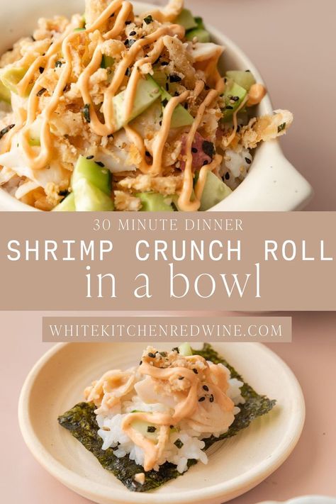 Shrimp Sushi Bowl, Crunchy Shrimp, Shrimp Tempura Roll, Sushi Bowl Recipe, Tempura Roll, Sushi Recipes Homemade, Shrimp Sushi, Shrimp Rolls, Healthy Bowls Recipes