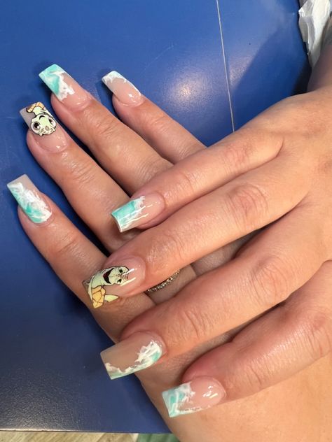 Disney Nails For a Year Finding Nemo Nails, Nemo Nails, Colored Acrylic, Colored Acrylic Nails, Disney Nails, Ballerina Nails, Cute Nail Art, Finding Nemo, French Tip Nails