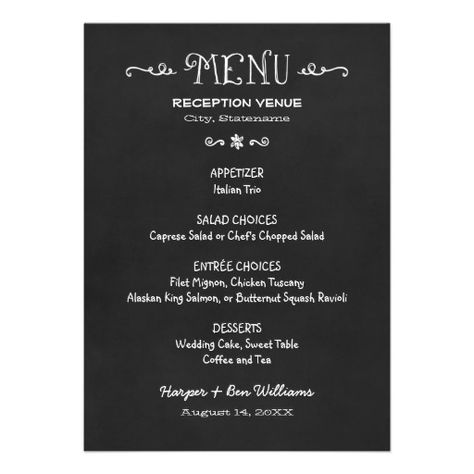 Dinner Menu Card | Black and White Chalkboard Look Announcements Wedding Menu Chalkboard, Dinner Menu Card, Rustic Wedding Menu, White Chalkboard, Whimsical Wedding Invitations, Wedding Dinner Menu, Wedding Menu Template, Black Board, Black Chalkboard