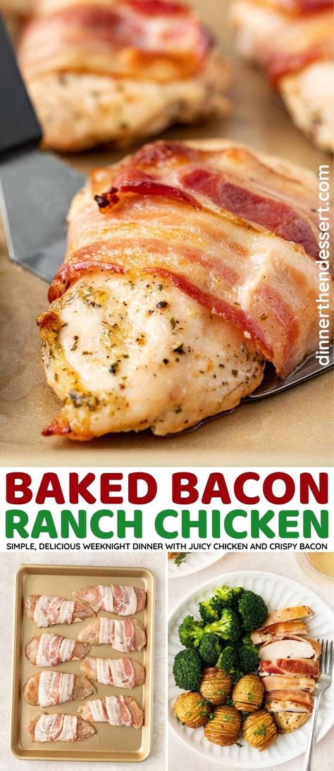 Essen, Chicken Bacon Recipes, Chicken Breast With Bacon, Bacon Ranch Chicken, Bacon Dinner, Ranch Mix, Chicken Breast Recipes Baked, Baked Bacon, Chicken Bacon Ranch