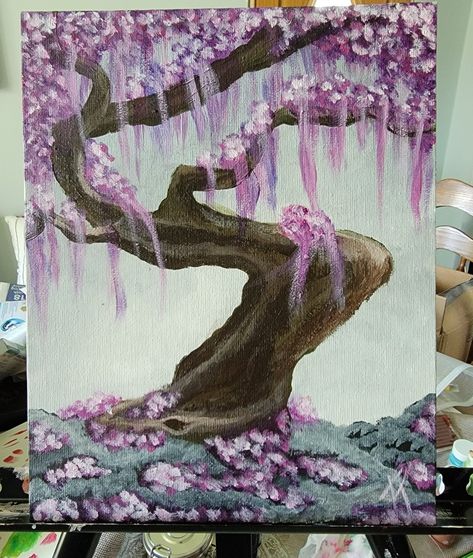 Wisteria Tree Drawing, Wisteria Tree Painting, Wysteria Tree, Wisteria Drawing, Wisteria Painting, Wisteria Trellis, Painting With Acrylics, Card Painting, Wisteria Tree