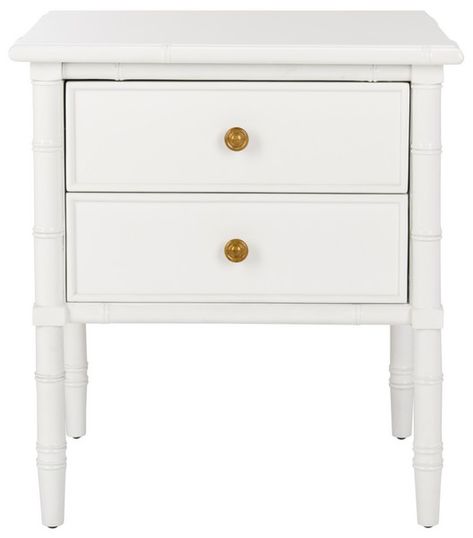 Safavieh Furniture NST3501B - A renovated bed and breakfast in the heart of Dublin inspired this elegant 3drawer nightstand. Crafted with stylish bamboo detail, its clean white finish Bamboo Nightstand, Dix Blue, Chic Nightstand, Safavieh Furniture, 3 Drawer Nightstand, Bedside Storage, White Nightstand, Chinoiserie Chic, 2 Drawer Nightstand