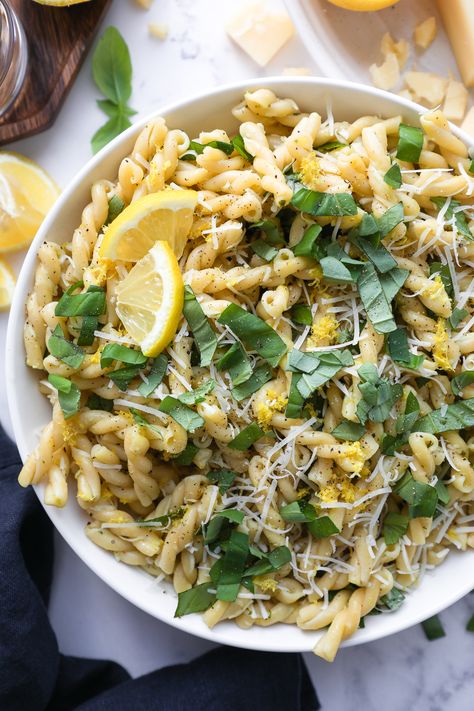 Lemon Basil Pasta Salad, Lemon Pasta Salads, Kalefornia Kravings, Lemon Basil Pasta, Basil Pasta Salad, Gemelli Pasta, Summer Potluck, Pasta Salad Dressing, Easy Pasta Salad Recipe