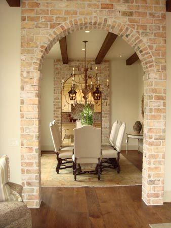 Exposed Brick, Exposed Brick Kitchen, Brick Archway, Dining Ideas, Brick Arch, Brick Kitchen, Casas Coloniales, Exposed Brick Walls, The Dining Room