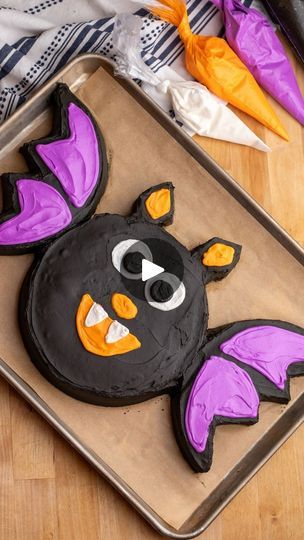 22K views · 1K reactions | F o l l o w @helloyummy_co for more! Continuing our spooky sweet countdown to Halloween with this fun bat cake hack! 🦇💜 Use two cake rounds to make this super fun Halloween dessert! Full how-to on my site 👉🏼helloyummy.co. Are you excited for Halloween?

#helloyummyeats #halloweencake #halloweendesserts #halloweentreats | hello, Yummy | moon blues · Halloween Bat Cake, Fun Halloween Desserts, Black Frosting, Countdown To Halloween, Cake Halloween, Halloween Breakfast, Orange Frosting, Cake Hacks, Halloween Dessert