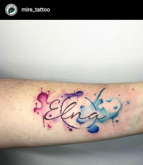 Color Splash Tattoo Design, Infinity Watercolor Tattoo, Watercolor Name Tattoo, Water Colour Tattoo For Women, Splash Tattoo Design, Colour Splash Tattoo, Marry Tattoo, Water Paint Tattoo, Color Splash Tattoo