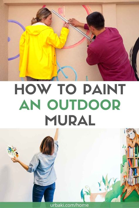 Diy Outdoor Mural Wall, Simple Outdoor Mural Ideas, Shed Murals Outdoor Easy, Garden Mural Outdoor Wall Art Easy, Easy Outdoor Mural Ideas, How To Paint A Mural, Shed Murals Outdoor, Outdoor Wall Murals Backyards, Garden Wall Painting Ideas